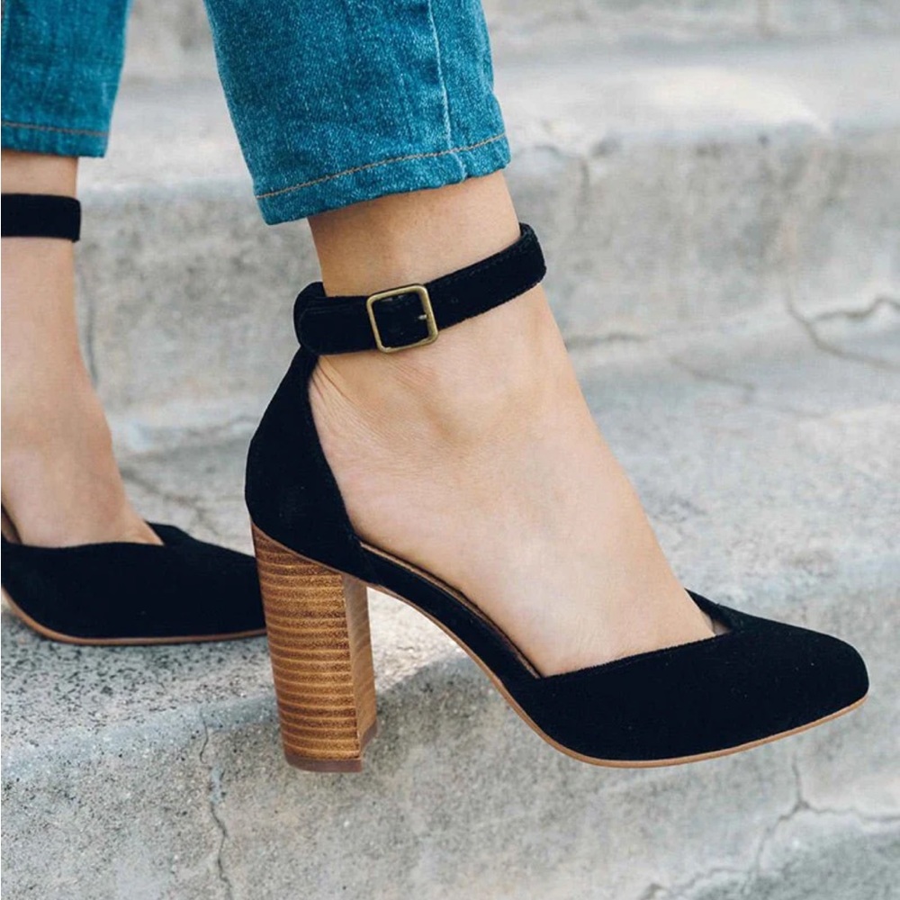 Soludos The Collette Black Velvet Ankle Strap Heel